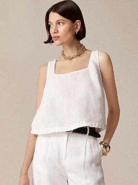 J. Crew White Square-Neck 100% Linen Tank